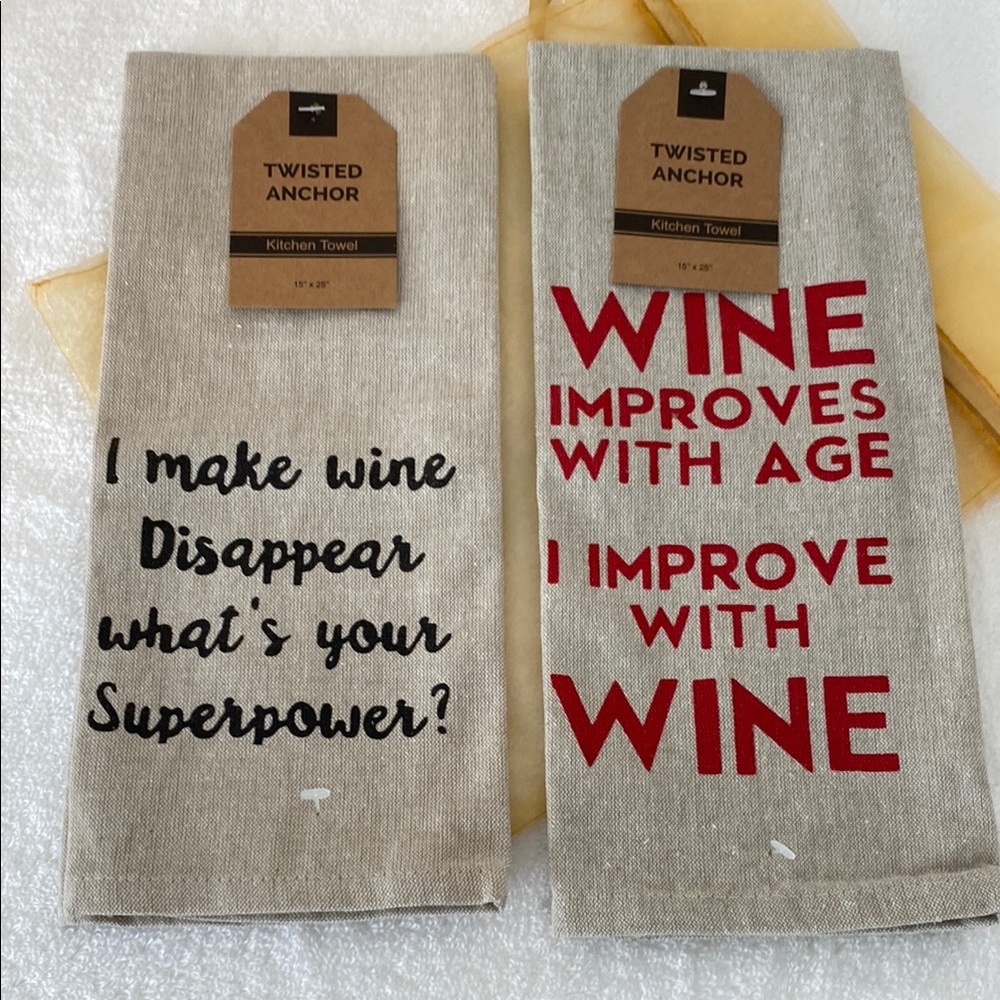 Twisted Anchor 100% Cotton Kitchen Towels with Wine Quotes